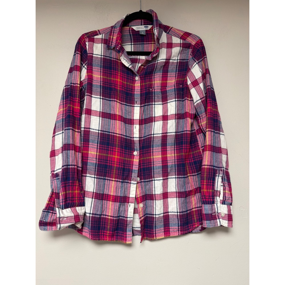 Old Navy Classic Plaid Long Sleeve Button Up Shirt Women's M Pink Blue‎ White